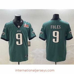 Superb Philadelphia Eagles 9 Nick Foles Green 2025 Super Bowl LIX Patch Vapor Untouchable Limited Stitched Football Jersey