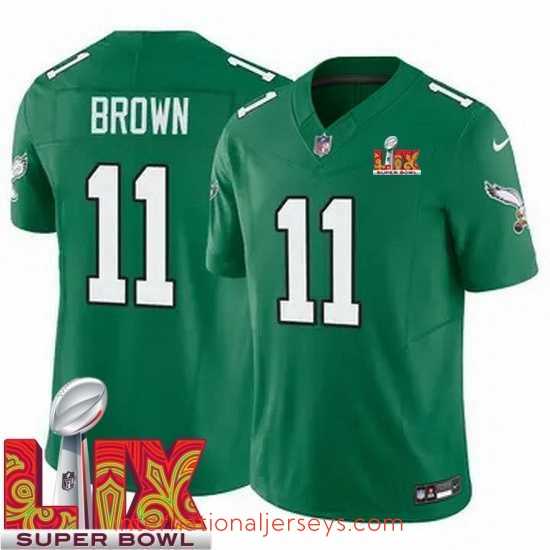 Finest Philadelphia Eagles A.J. Brown #11 Kelly Green 2024 2025 Super Bowl LIX F.U.S.E Stitched NFL Jersey