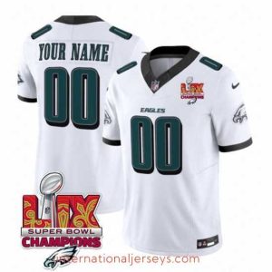 Exceptional Philadelphia Eagles Active Player Custom White 2025 Eagles Logo Super Bowl LIX Patch New F.U.S.E  Vapor Limited Stitched Football Jersey
