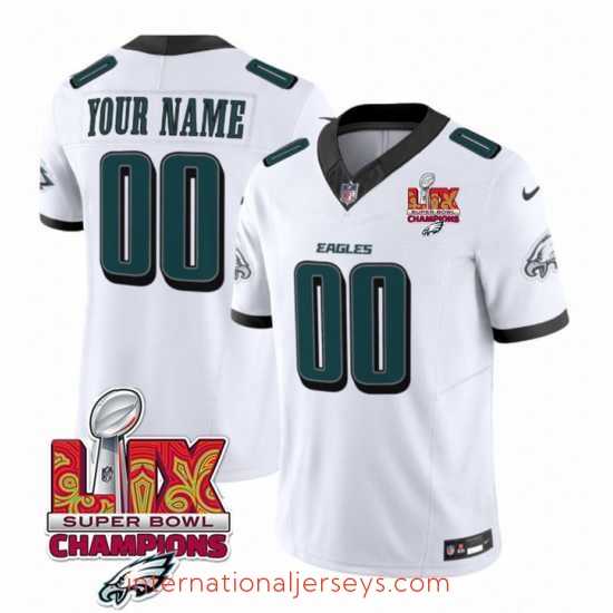 Exceptional Philadelphia Eagles Active Player Custom White 2025 Eagles Logo Super Bowl LIX Patch New F.U.S.E Vapor Limited Stitched Football Jersey