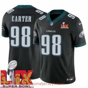 Top notch Philadelphia Eagles Jalen Carter #98 Black 2024 2025 Super Bowl LIX F.U.S.E Stitched NFL Jersey