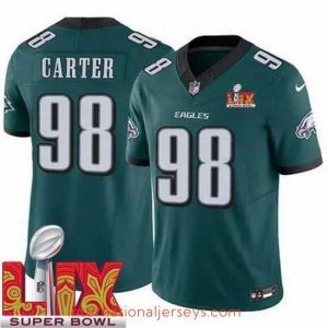 Top notch Philadelphia Eagles Jalen Carter #98 Green 2024 2025 Super Bowl LIX F.U.S.E Stitched NFL Jersey