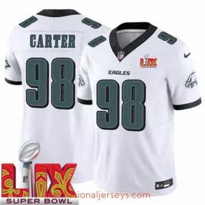 High quality Philadelphia Eagles Jalen Carter #98 White 2024 2025 Super Bowl LIX F.U.S.E Stitched NFL Jersey
