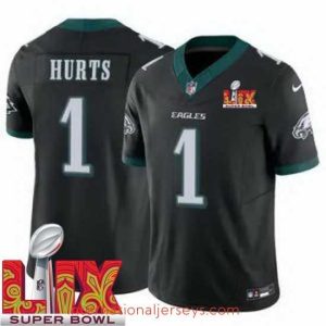 Finest Philadelphia Eagles Jalen Hurts #1 Black 2024 2025 Super Bowl LIX F.U.S.E Stitched NFL Jersey