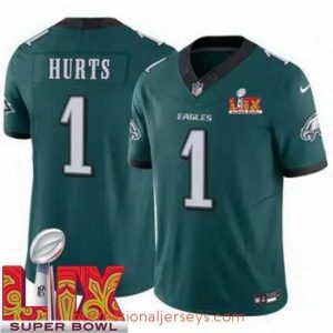 Exceptional Philadelphia Eagles Jalen Hurts #1 Green 2024 2025 Super Bowl LIX F.U.S.E Stitched NFL Jersey