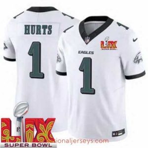 Exquisite Philadelphia Eagles Jalen Hurts #1 White 2024 2025 Super Bowl LIX F.U.S.E Stitched NFL Jersey