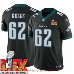 Superior Philadelphia Eagles Jason Kelce #62 Black 2024 2025 Super Bowl LIX F.U.S.E Stitched NFL Jersey