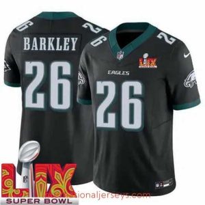 Finest Philadelphia Eagles Saquon Barkley #26 Black 2024 2025 Super Bowl LIX F.U.S.E Stitched NFL Jersey