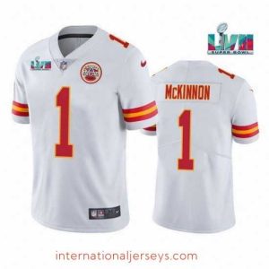 Premium Toddler Kansas City Chiefs 1 Jerick McKinnon White Super Bowl LVII Patch Vapor Untouchable Limited Stitched Jersey