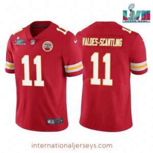 High quality Toddler Kansas City Chiefs 11 Marquez Valdes Scantling Red Super Bowl LVII Patch Vapor Untouchable Limited Stitched Jersey