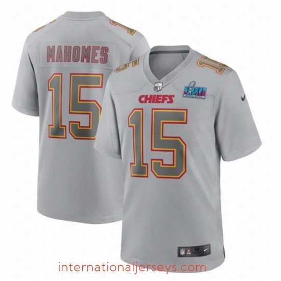 High quality Toddler Kansas City Chiefs 15 Patrick Mahomes Grey Super Bowl LVII Patch Atmosphere Fashion Stitched Game Jersey