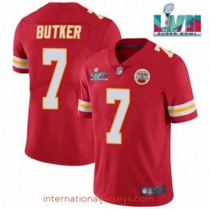 High quality Toddler Kansas City Chiefs 7 Harrison Butker Red Super Bowl LVII Patch Vapor Untouchable Limited Stitched Jersey