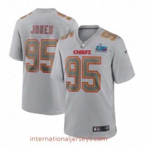 Superb Toddler Kansas City Chiefs 95 Chris Jones Grey Super Bowl LVII Patch Atmosphere Fashion Stitched Game Jersey