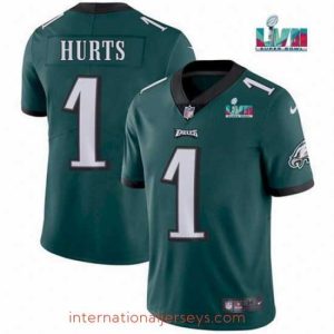 Exquisite Toddler Philadelphia Eagles 1 Jalen Hurts Green Super Bowl LVII Patch Vapor Untouchable Limited Stitched Jersey