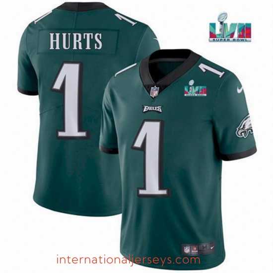 Exquisite Toddler Philadelphia Eagles 1 Jalen Hurts Green Super Bowl LVII Patch Vapor Untouchable Limited Stitched Jersey