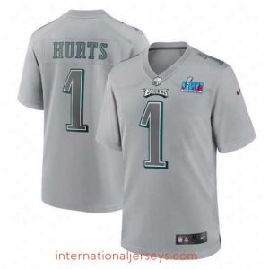 Finest Toddler Philadelphia Eagles 1 Jalen Hurts Grey Super Bowl LVII Patch Atmosphere Fashion Stitched Game Jersey