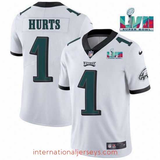Superior Toddler Philadelphia Eagles 1 Jalen Hurts White Super Bowl LVII Patch Vapor Untouchable Limited Stitched Jersey
