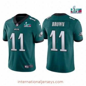 High quality Toddler Philadelphia Eagles 11 A  J  Brown Green Super Bowl LVII Patch Vapor Untouchable Limited Stitched Jersey