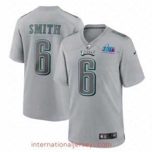 High quality Toddler Philadelphia Eagles 6 DeVonta Smith Grey Super Bowl LVII Patch Atmosphere Fashion Stitched Game Jersey