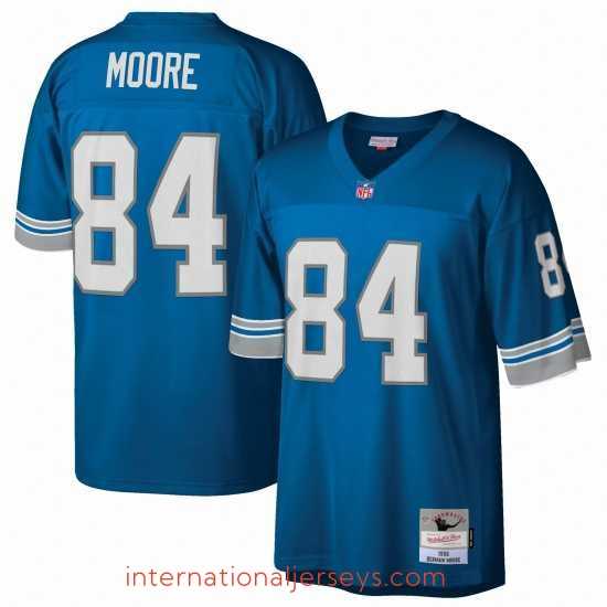 High quality Men's Detroit Lions #84 Herman Moore Mitchell & Ness 1996 Blue Throwback Jersey