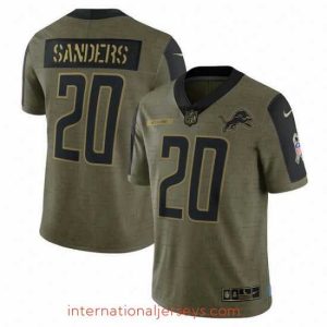 Premium Men's Detroit Lions Barry Sanders Nike Olive 2021 Salute To Service Retired Player Limited Jersey