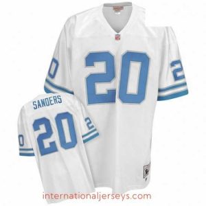 Exceptional Mitchell And Ness Detroit Lions 20 Barry Sanders White Authentic Throwback NFL Jersey