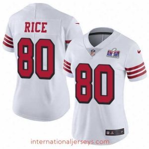 Premium Nike 49ers 80 Jerry Rice White Rush Stitched NFL Vapor Untouchable Limited 2024 Super Bowl LVIII Jersey