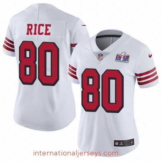 Premium Nike 49ers 80 Jerry Rice White Rush Stitched NFL Vapor Untouchable Limited 2024 Super Bowl LVIII Jersey