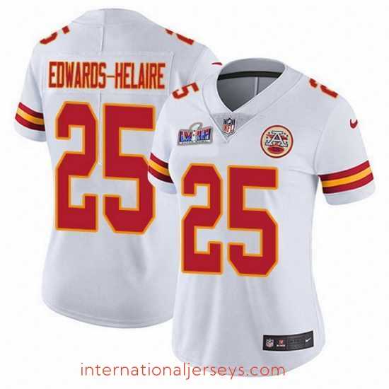 Exquisite Nike Chiefs 25 Clyde Edwards Helaire White Bound Stitched NFL Vapor Untouchable Limited 2024 Super Bowl LVIII Jersey