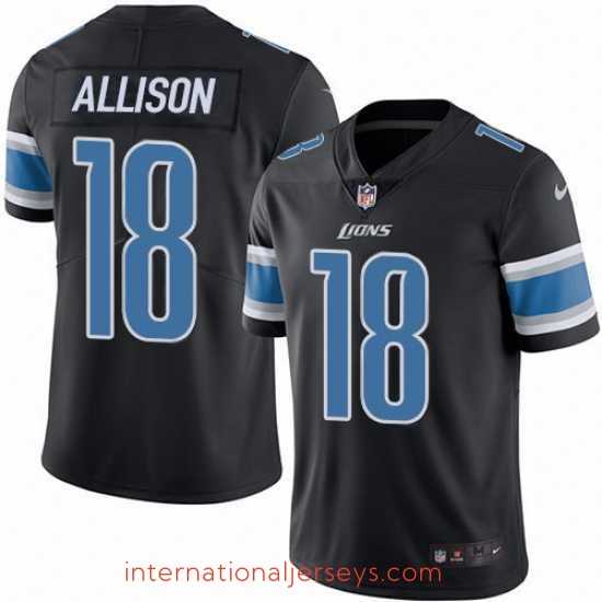 Deluxe Nike Detroit Lions 18 Geronimo Allison Black Stitched NFL Limited Rush Jersey