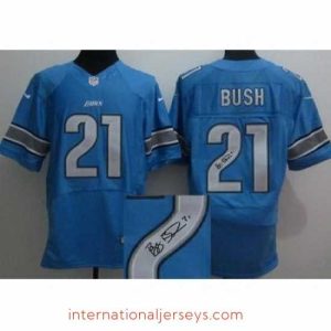 Top notch Nike Detroit Lions 21 Reggie Bush Blue Elite Signed NFL Jersey