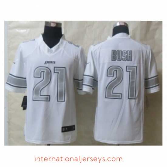 Superb Nike Detroit Lions 21 Reggie Bush White Game Platinum NFL Jersey