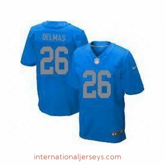 Finest Nike Detroit Lions 26 Louis Delmas Light Blue Elite NFL Jersey