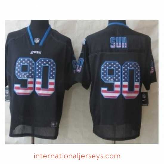 High quality Nike Detroit Lions 90 Ndamukong Suh Black Elite USA Flag Fashion NFL Jersey