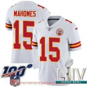Deluxe Nike Kansas City Chiefs #15 Patrick Mahomes White 2020 Super Bowl LIV Stitched NFL Vapor Untouchable Limited Jersey