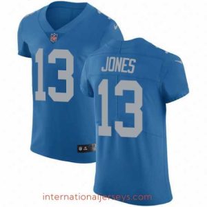Exquisite Nike Lions #13 T J Jones Blue Throwback Mens Stitched NFL Vapor Untouchable Elite Jersey