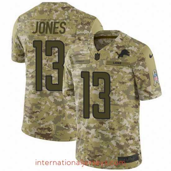 Premium Nike Lions #13 T J Jones Camo Mens Stitched NFL Limited 2018 Salute To Service Jersey