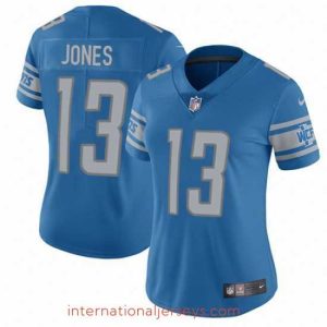 Finest Nike Lions #13 T J Jones Light Blue Team Color Womens Stitched NFL Vapor Untouchable Limited Jersey