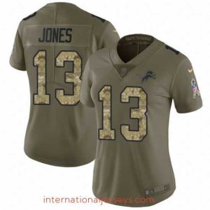 High quality Nike Lions #13 T J Jones Olive Camo Womens Stitched NFL Limited 2017 Salute to Service Jersey