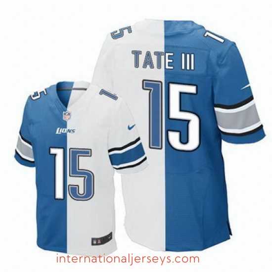 Exceptional Nike Lions #15 Golden Tate III Blue White Mens Stitched NFL Elite Split Jersey