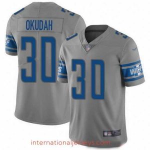 Top notch Nike Lions 30 Jeff Okudah Gray Stitched NFL Limited Inverted Legend Jersey