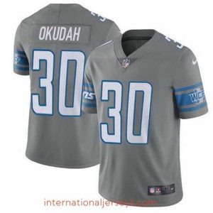 High quality Nike Lions 30 Jeff Okudah Gray Stitched NFL Limited Rush Jersey