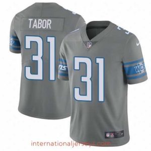 Top notch Nike Lions #31 Teez Tabor Gray Mens Stitched NFL Limited Rush Jersey