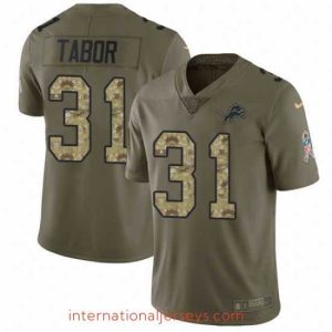 Finest Nike Lions #31 Teez Tabor Olive Camo Mens Stitched NFL Limited 2017 Salute To Service Jersey