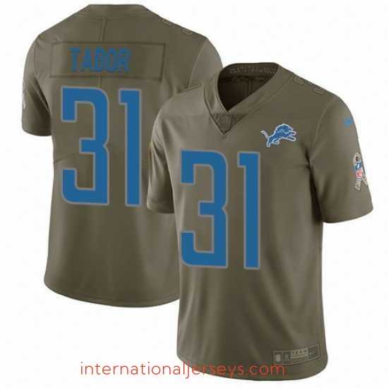 High quality Nike Lions #31 Teez Tabor Olive Mens Stitched NFL Limited 2017 Salute to Service Jersey