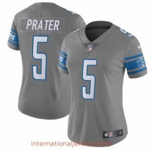 Top notch Nike Lions #5 Matt Prater Gray Womens Stitched NFL Limited Rush Jersey