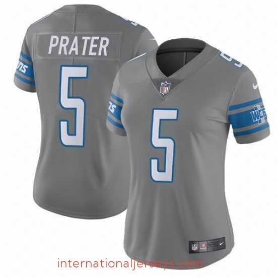Top notch Nike Lions #5 Matt Prater Gray Womens Stitched NFL Limited Rush Jersey