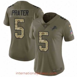 Deluxe Nike Lions #5 Matt Prater Olive Camo Womens Stitched NFL Limited 2017 Salute to Service Jersey