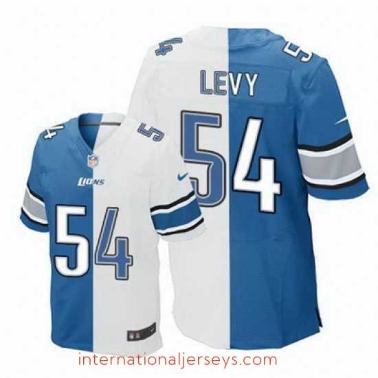Outstanding Nike Lions #54 DeAndre Levy Blue White Mens Stitched NFL Elite Split Jersey