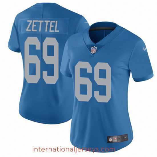Finest Nike Lions #69 Anthony Zettel Blue Throwback Womens Stitched NFL Vapor Untouchable Limited Jersey